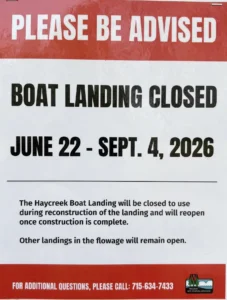 Hay Creek boat Boat Landing closed